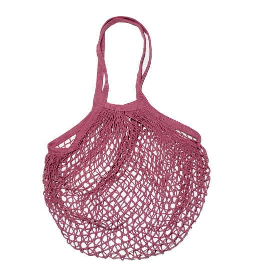 Pink mesh bag on a white background