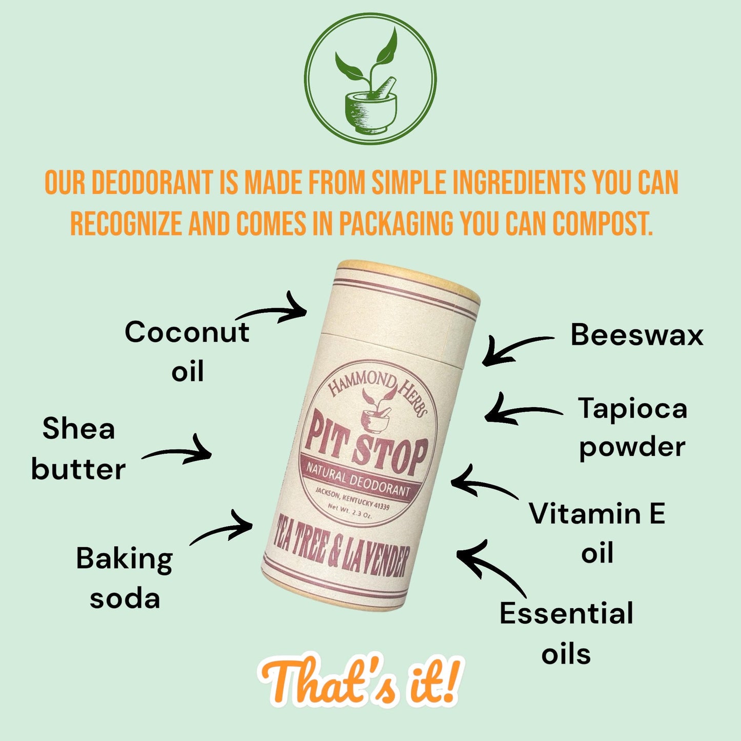 Pit Stop | Natural Deodorant | Hammond Herbs - Personal Care