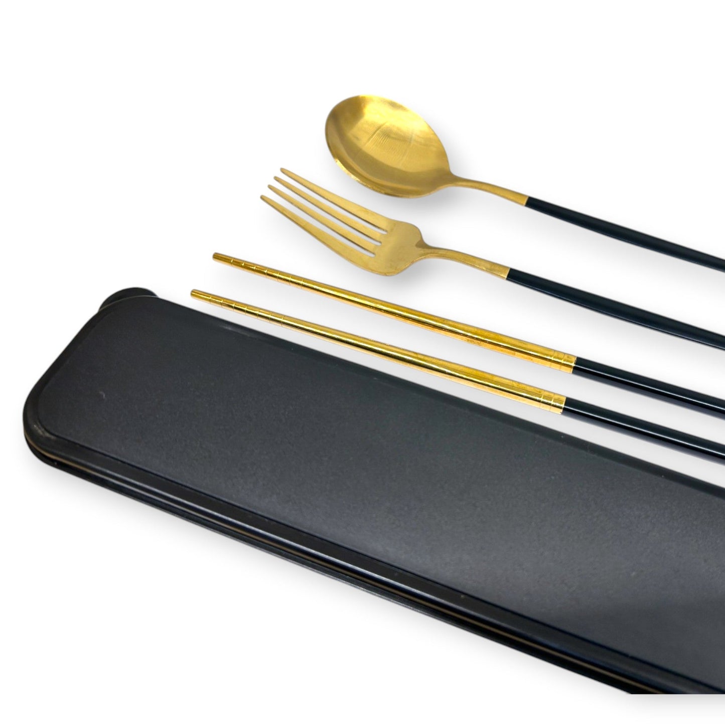 Reusable Travel Utensil Set | Gold & Black Stainless Steel with Case - Other Eco - Goods