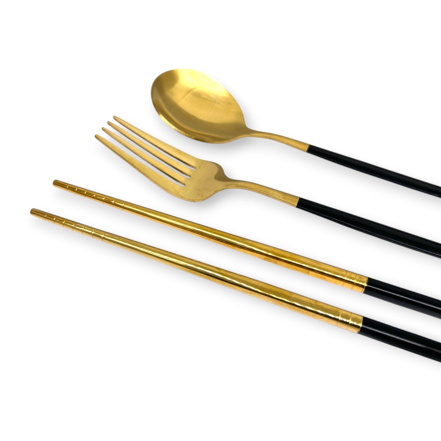 Reusable Travel Utensil Set | Gold & Black Stainless Steel with Case - Other Eco - Goods