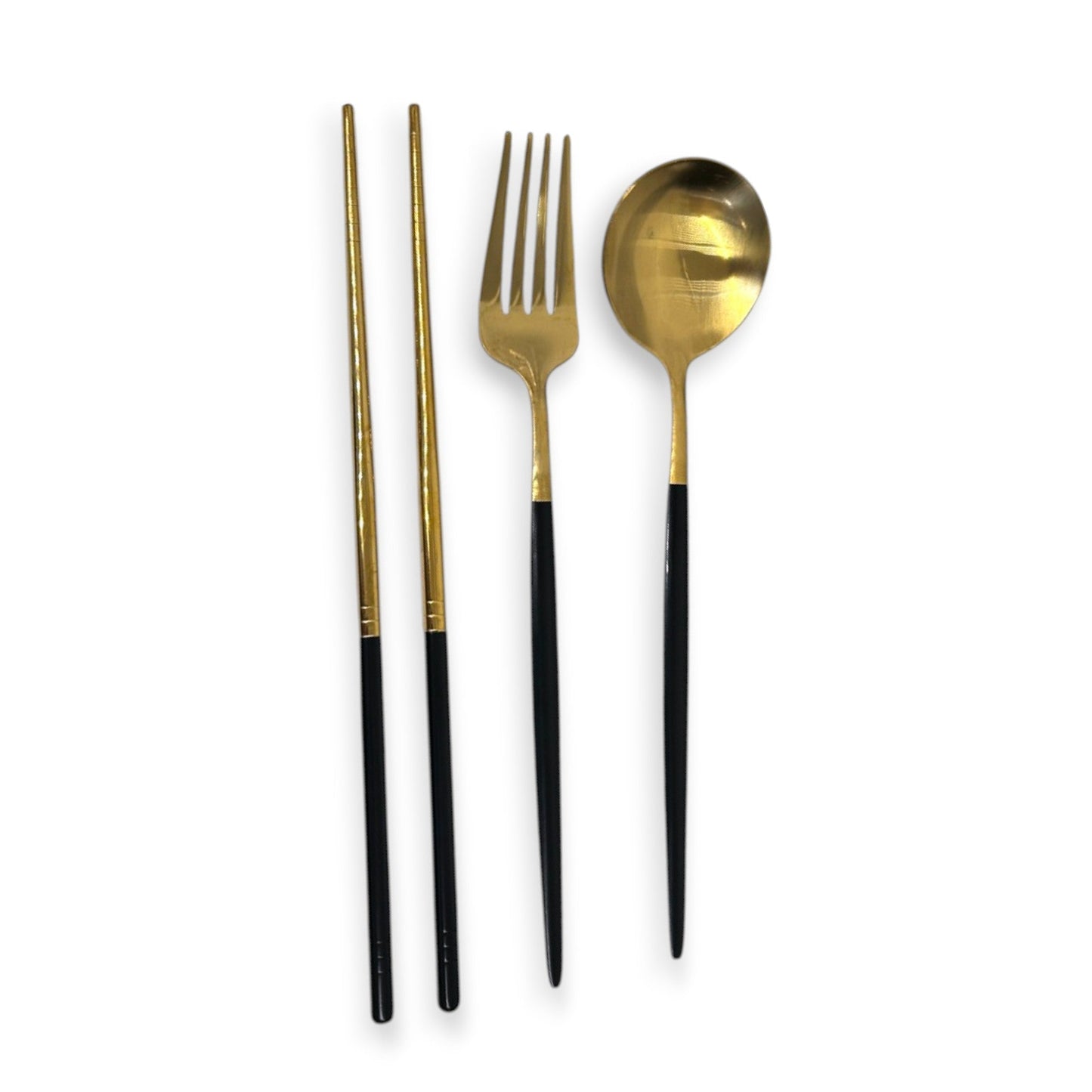 Reusable Travel Utensil Set | Gold & Black Stainless Steel with Case - Other Eco - Goods