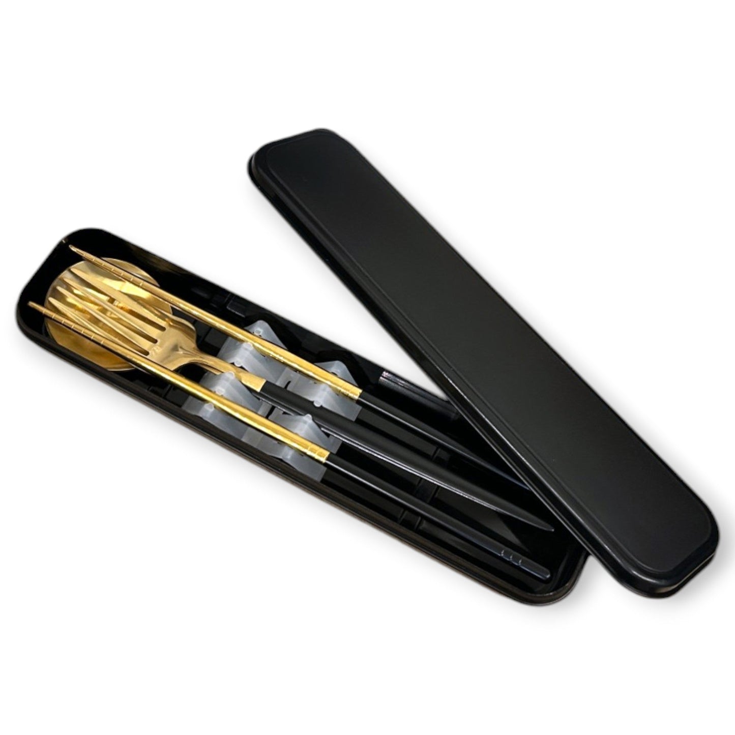 Reusable Travel Utensil Set | Gold & Black Stainless Steel with Case - Other Eco - Goods