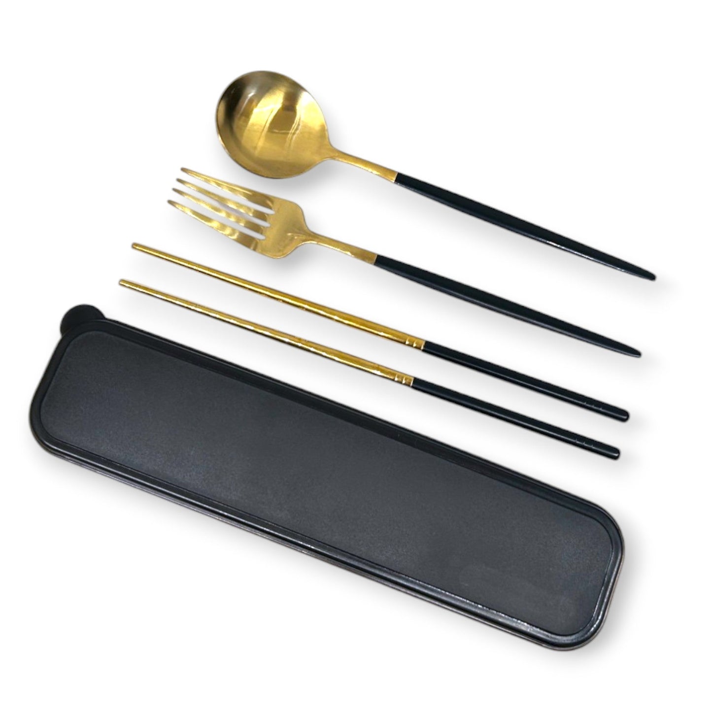 Reusable Travel Utensil Set | Gold & Black Stainless Steel with Case - Other Eco - Goods