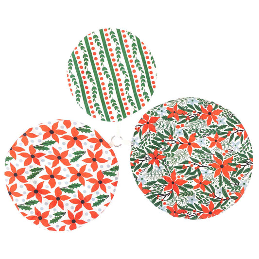 Dish Covers | Set Of 3 | Poinsettia | Holiday