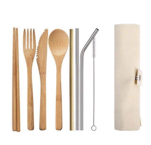 Reusable Bamboo Cutlery Set | 8 Piece Travel Set