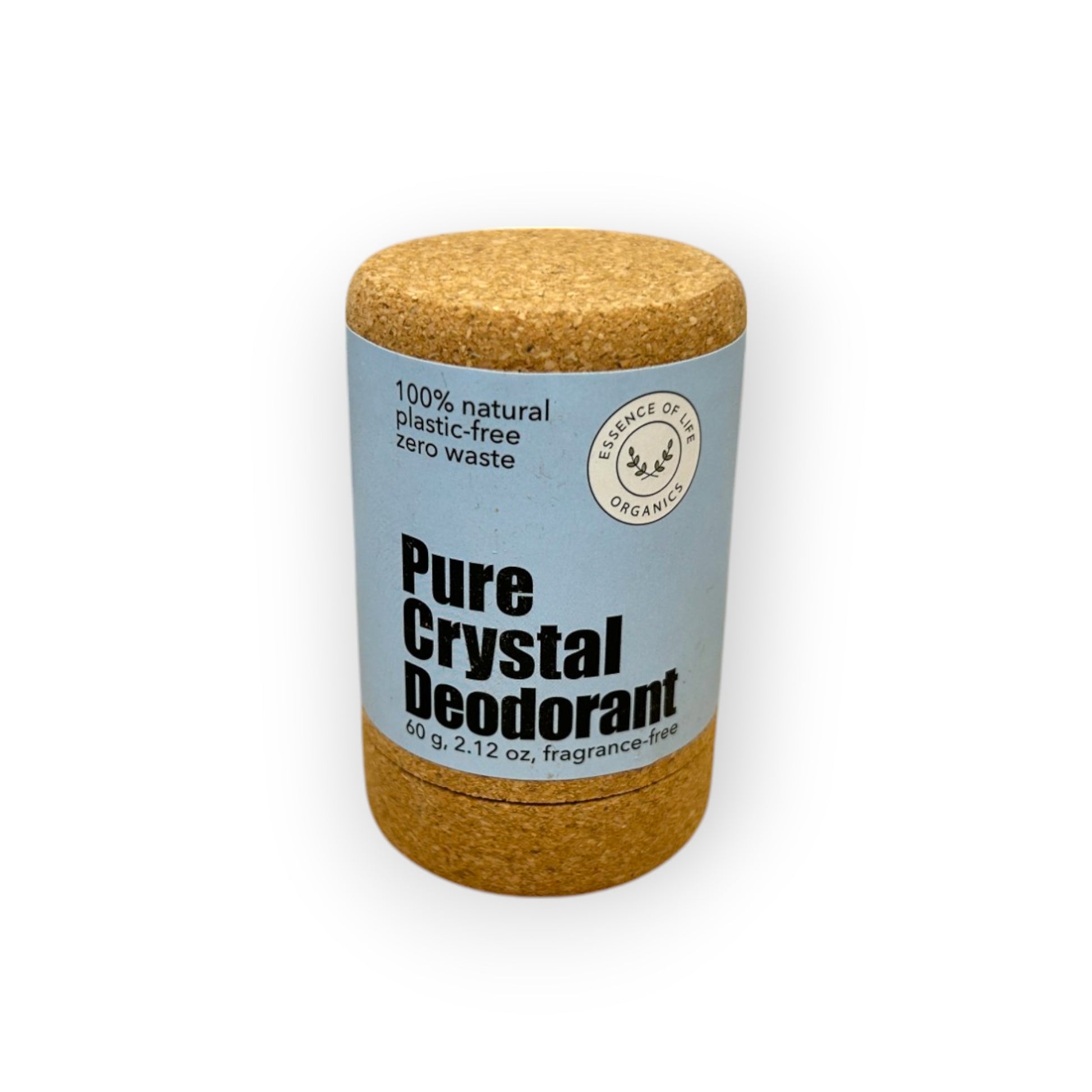 Sustainable crystal deodorant with cork case – breathable and long-lasting protection.