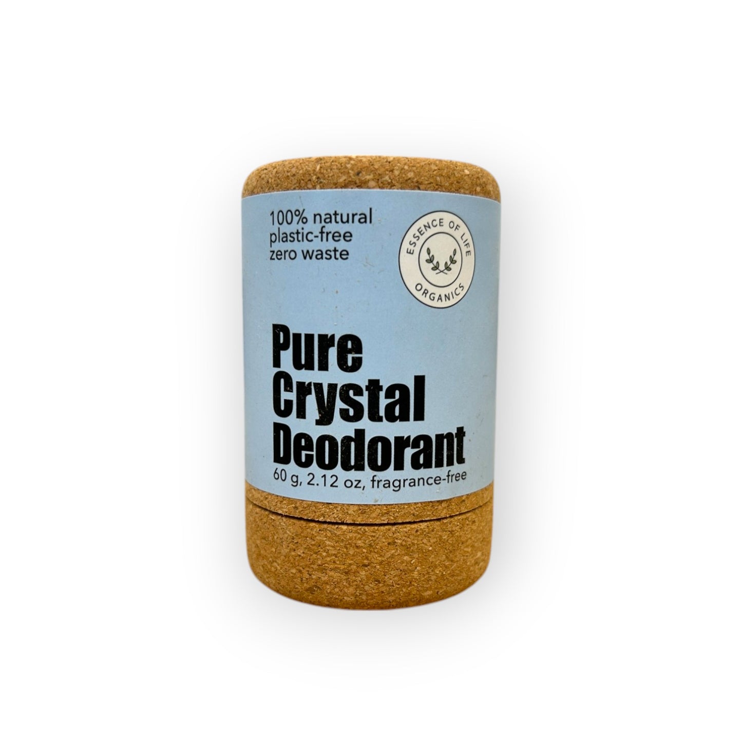 Crystal deodorant stick in sustainable cork packaging – natural and zero waste.