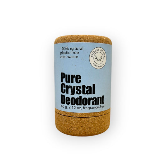 Crystal deodorant stick in sustainable cork packaging – natural and zero waste.