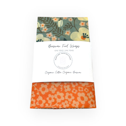 Beeswax Food Wraps | 2pk Orange Flower | Naptime Inspirations