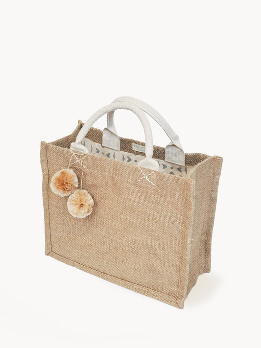 Jute Canvas Gift Bag With Pompom-0