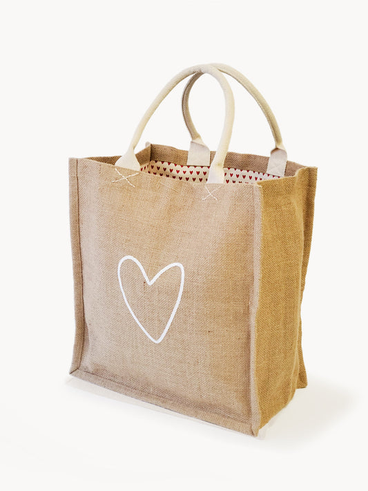 Jute Canvas Market Bag - Love-0