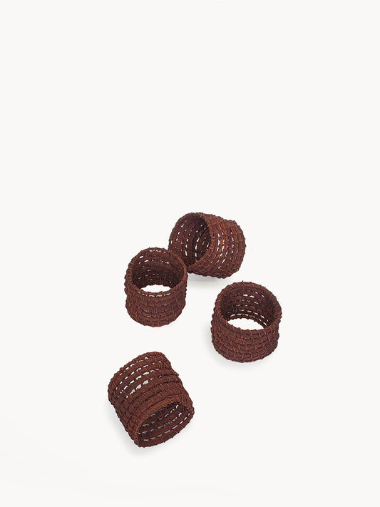 Woven Palm Fiber Napkin Ring - Brown (Set of 4)-0
