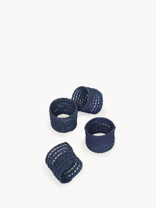 Woven Palm Fiber Napkin Ring - Indigo Blue (Set of 4)-0