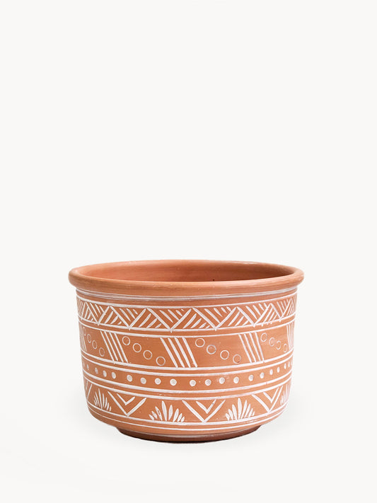 Hand Etched Terracotta Pot - Large-0