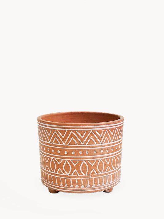 Hand Etched Terracotta Pot - Small-0