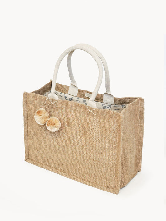 Jute Canvas Shopping Bag With Pompom-0