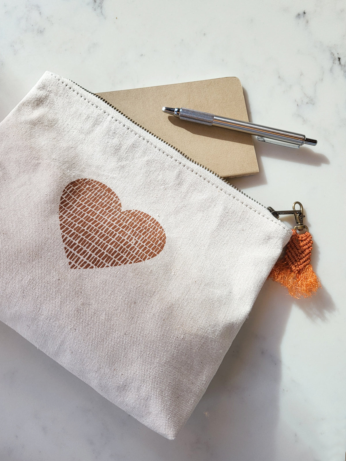 Hand Screen Printed Cotton Canvas Pouch - Love-1