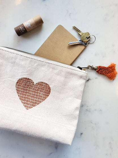 Hand Screen Printed Cotton Canvas Pouch - Love-2